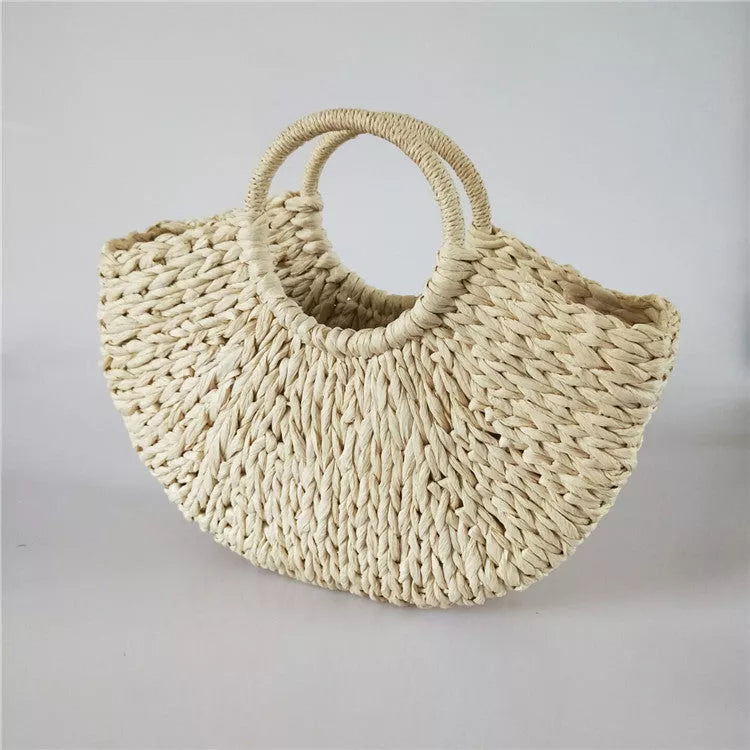 Retro rattan woven handbag with large capacity for women