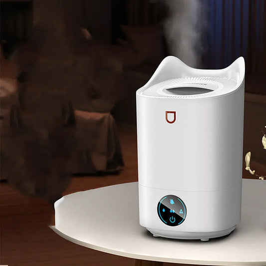 Double spray humidifier in Coral Pink or Glacier White with USB cable and three mist outlets