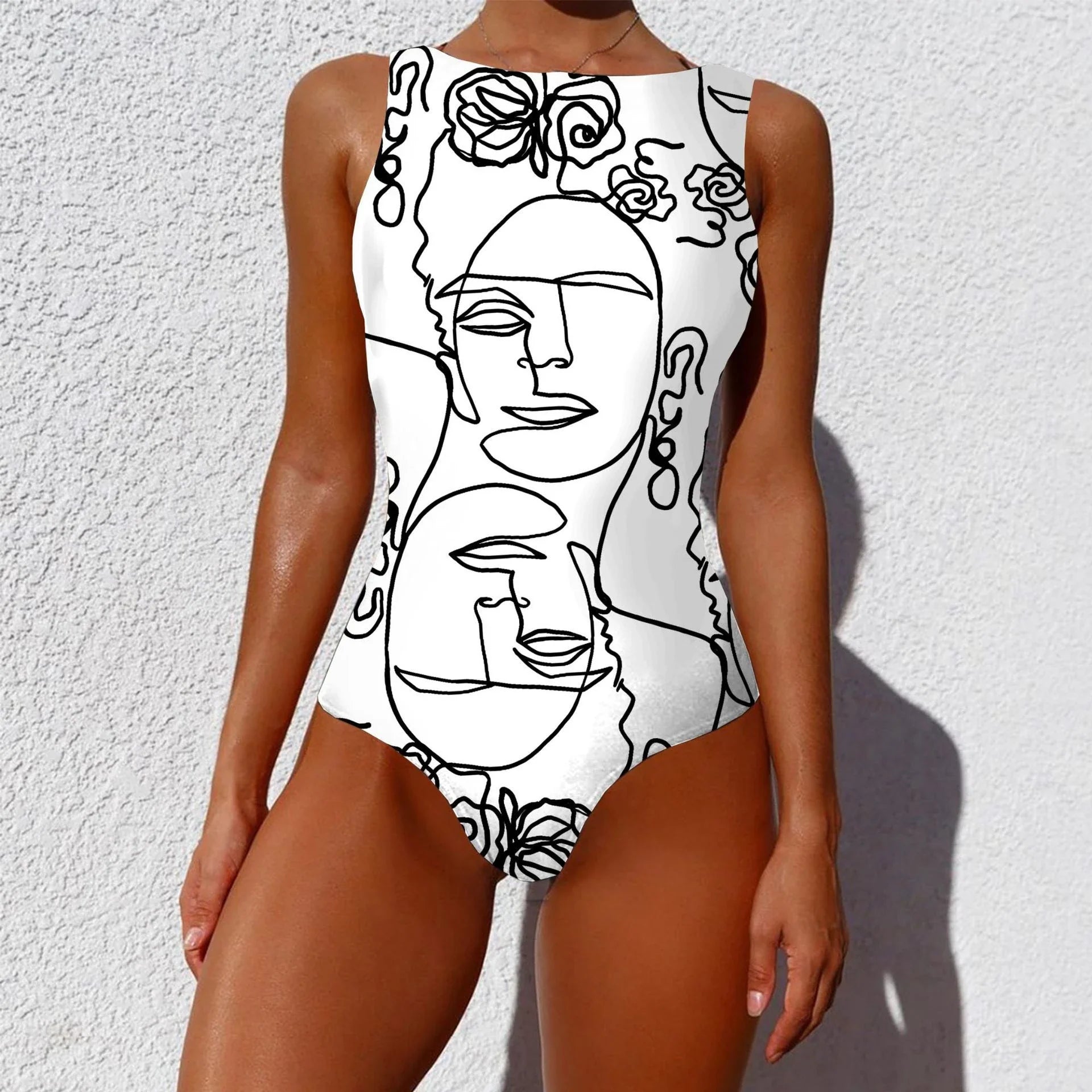 Stylish one-piece swimsuit featuring a bold, vintage-inspired abstract print in a variety of vibrant color options