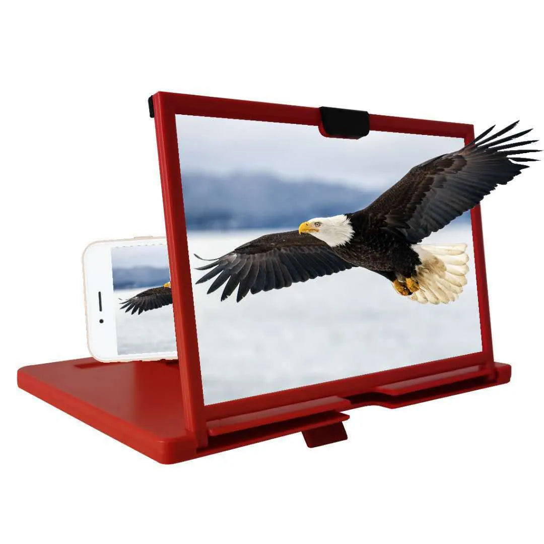 Desktop mobile phone screen magnifier holder showing 3D HD magnification and anti-blue light feature in black colour