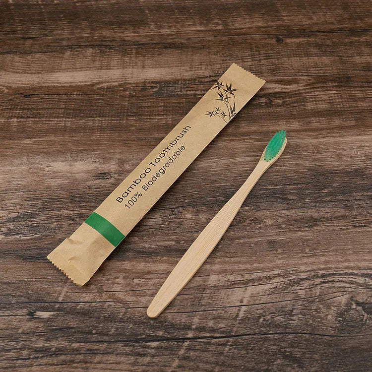 10 bamboo toothbrushes with charcoal bristles in multiple colours including green, purple, yellow, white, grey and black