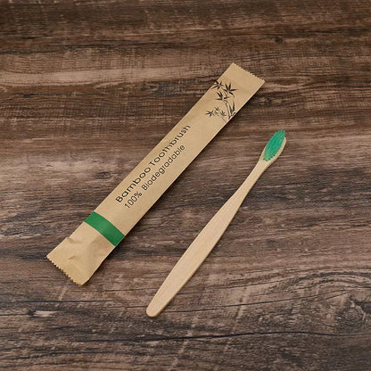 Eco-friendly flat bamboo toothbrush with kraft paper bag in assorted colors