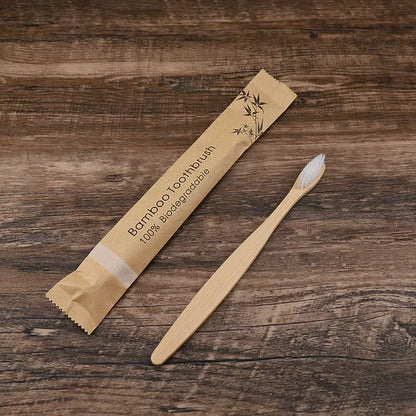 Eco-friendly flat bamboo toothbrush with kraft paper bag in assorted colors