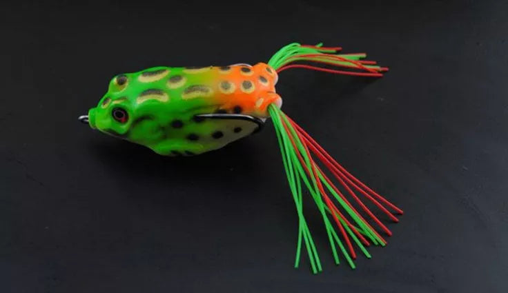 PVC pond fishing bait simulation in green, tachibana, light green pockmark, black, and yellow