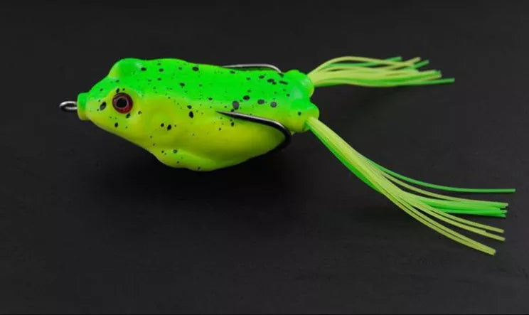 PVC pond fishing bait simulation in green, tachibana, light green pockmark, black, and yellow