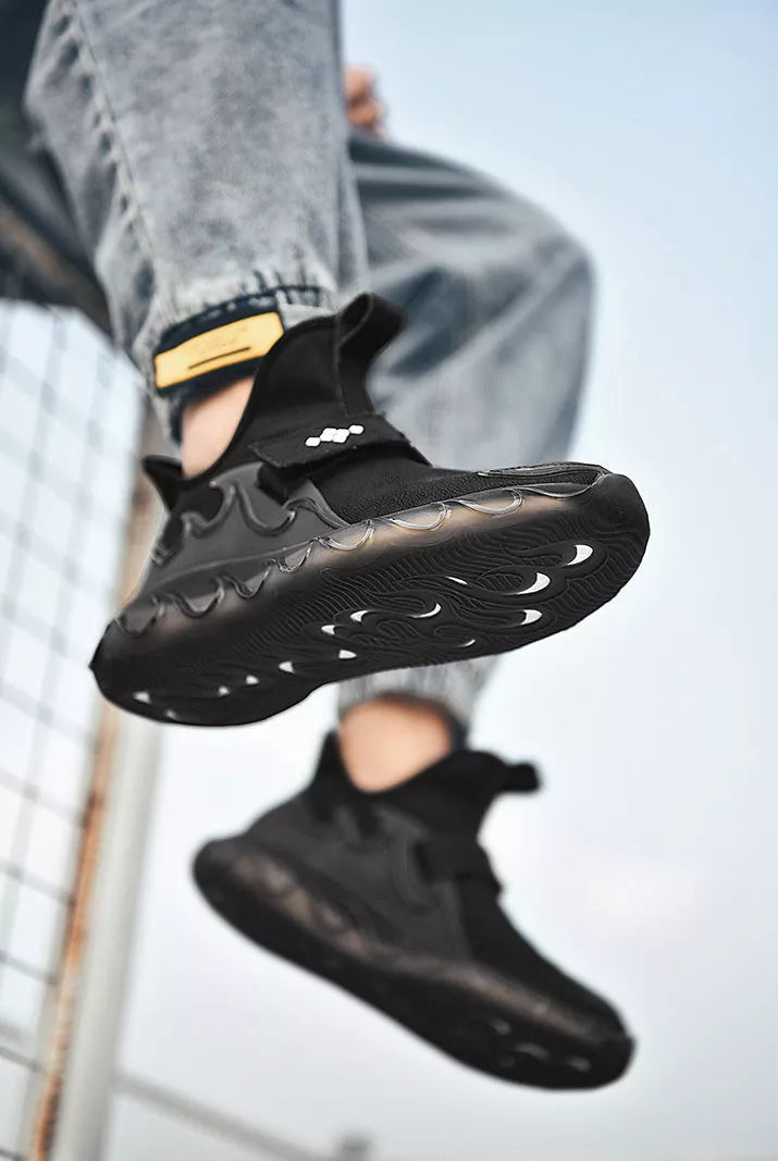 Men's leather sneakers in white, black, and golden sand with Velcro closure