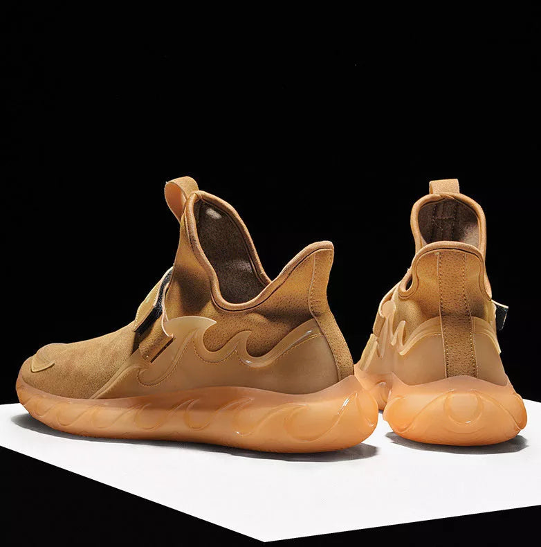 Men's leather sneakers in white, black, and golden sand with Velcro closure