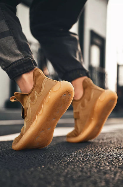 Men's leather sneakers in white, black, and golden sand with Velcro closure