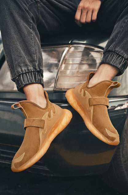 Men's leather sneakers in white, black, and golden sand with Velcro closure