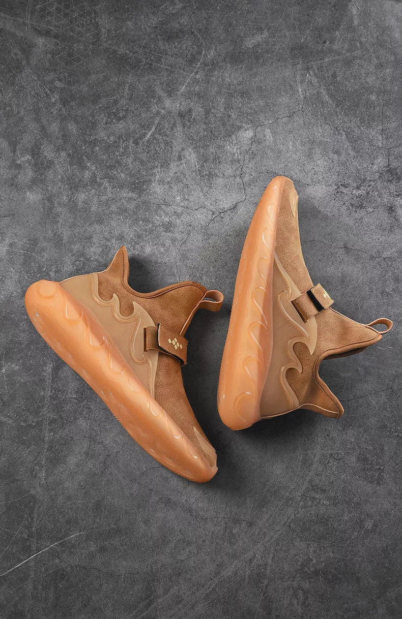 Men's leather sneakers in white, black, and golden sand with Velcro closure