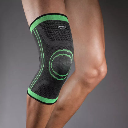 Breathable nylon knee pads for cycling and sports, available in green and orange