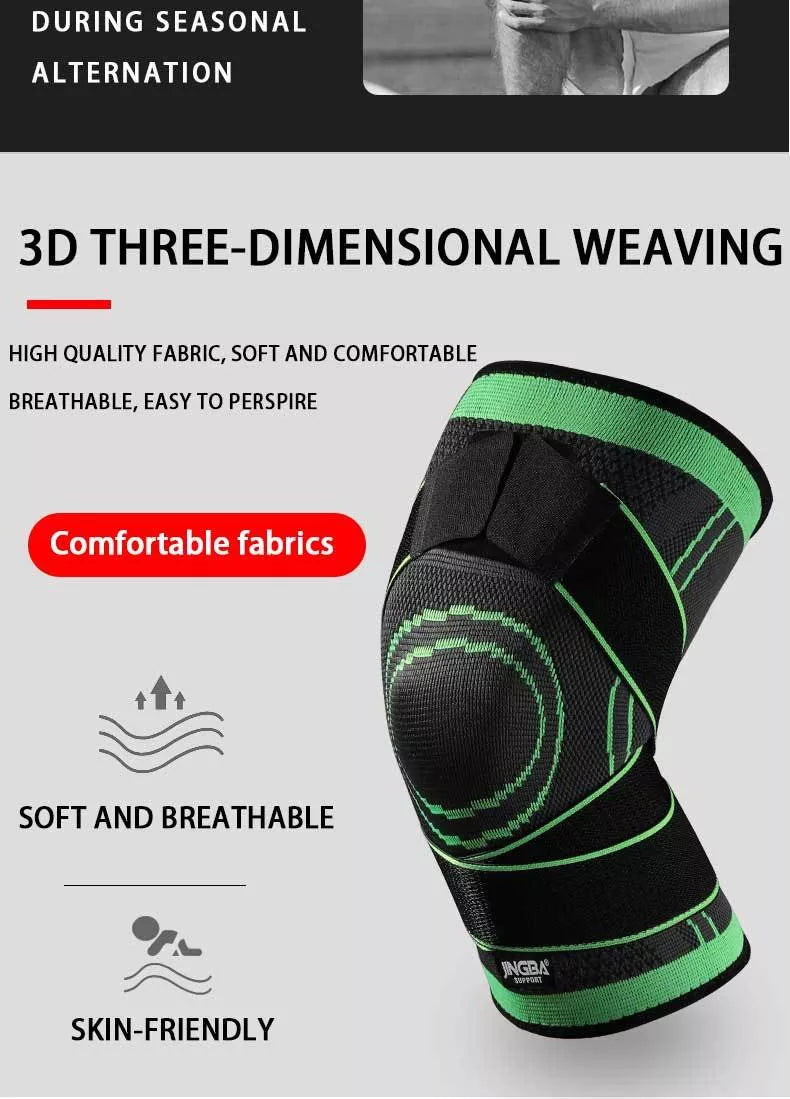 Breathable nylon knee pads for cycling and sports, available in green and orange