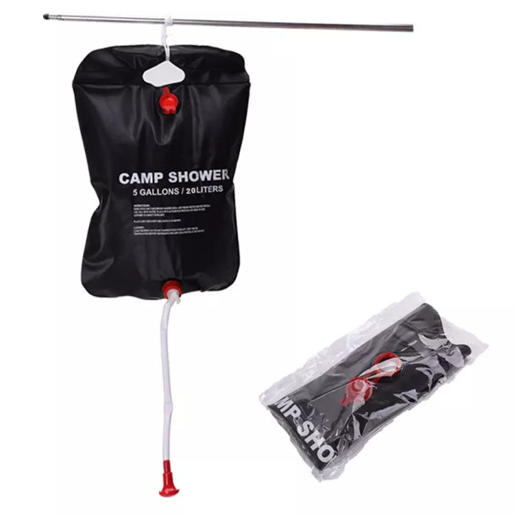 20L Folding PVC Outdoor Camping Shower Water Bag in black