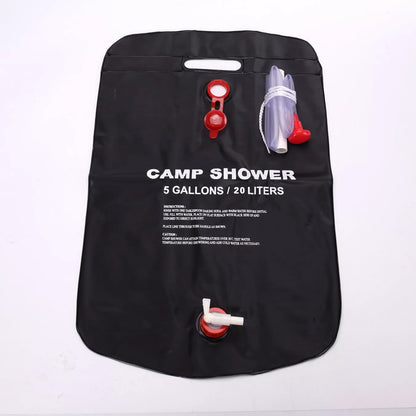 20L Folding PVC Outdoor Camping Shower Water Bag in black