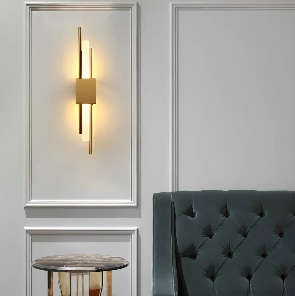 Copper wall mounted bedside lamp with free wiring and PMMA shade in black or golden finish