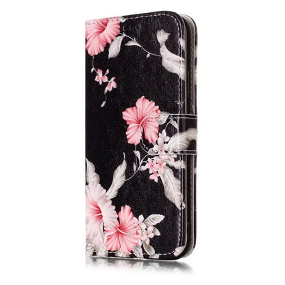 Marble pattern flip wallet iPhone case with 3D cartoon animal design, shown closed and open.
