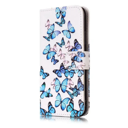 Marble pattern flip wallet iPhone case with 3D cartoon animal design, shown closed and open.