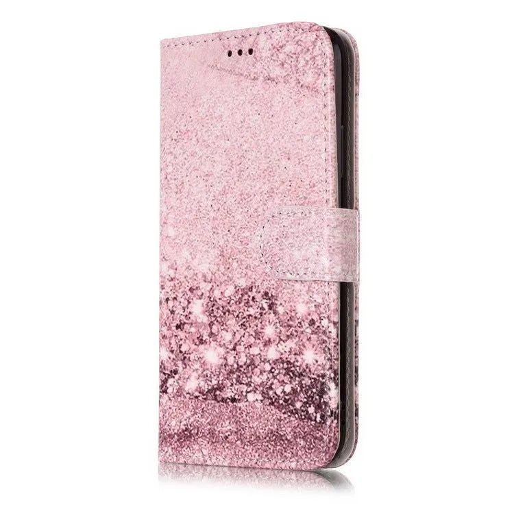 Marble pattern flip wallet iPhone case with 3D cartoon animal design, shown closed and open.