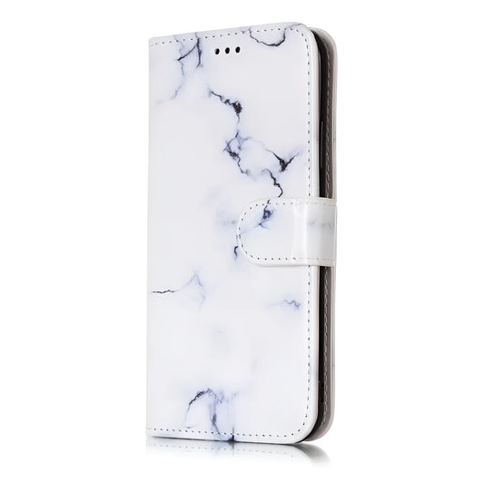 Marble pattern flip wallet iPhone case with 3D cartoon animal design, shown closed and open.
