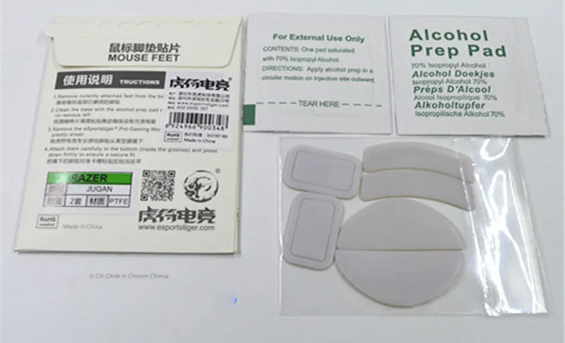 White replacement mouse skates for Logitech G Pro X Superlight and G Pro Wireless mice with anti-static tweezers.