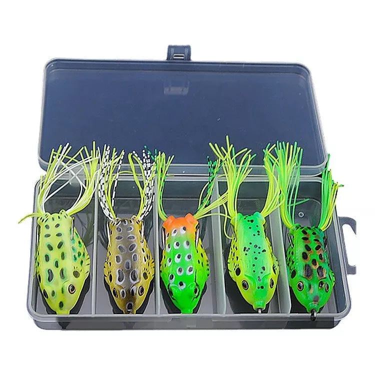 PVC pond fishing bait simulation in green, tachibana, light green pockmark, black, and yellow