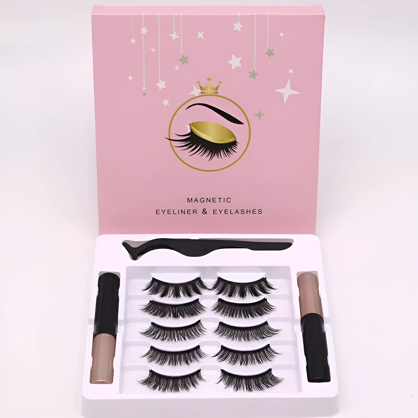 Magnetic eyelashes and eyeliner set with five pairs of false mink lashes in colour 003.