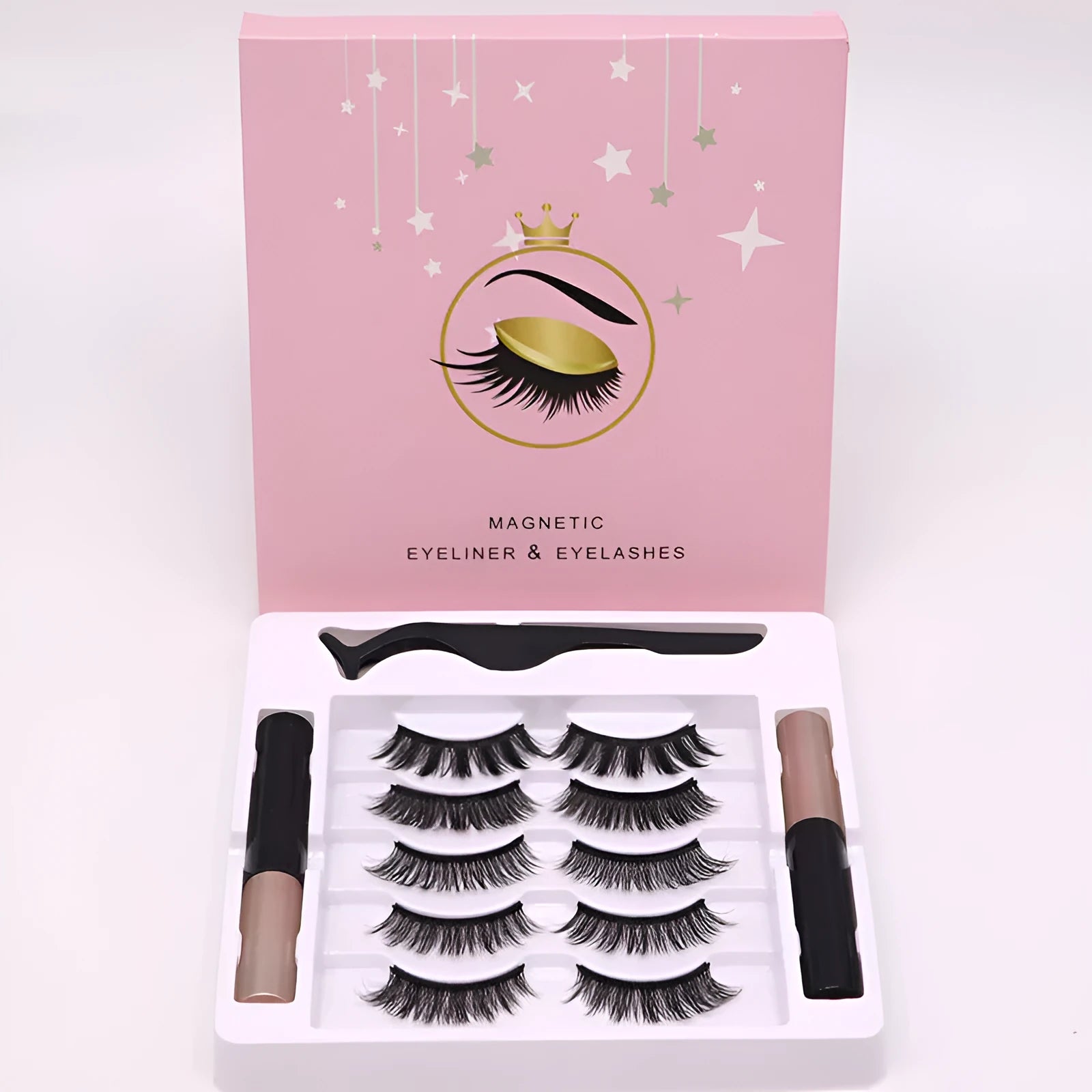 Magnetic eyelashes and eyeliner set with five pairs of false mink lashes in colour 003.