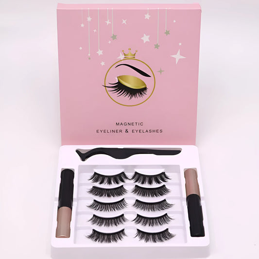 Magnetic eyelashes and eyeliner set with five pairs of false mink lashes in colour 003.