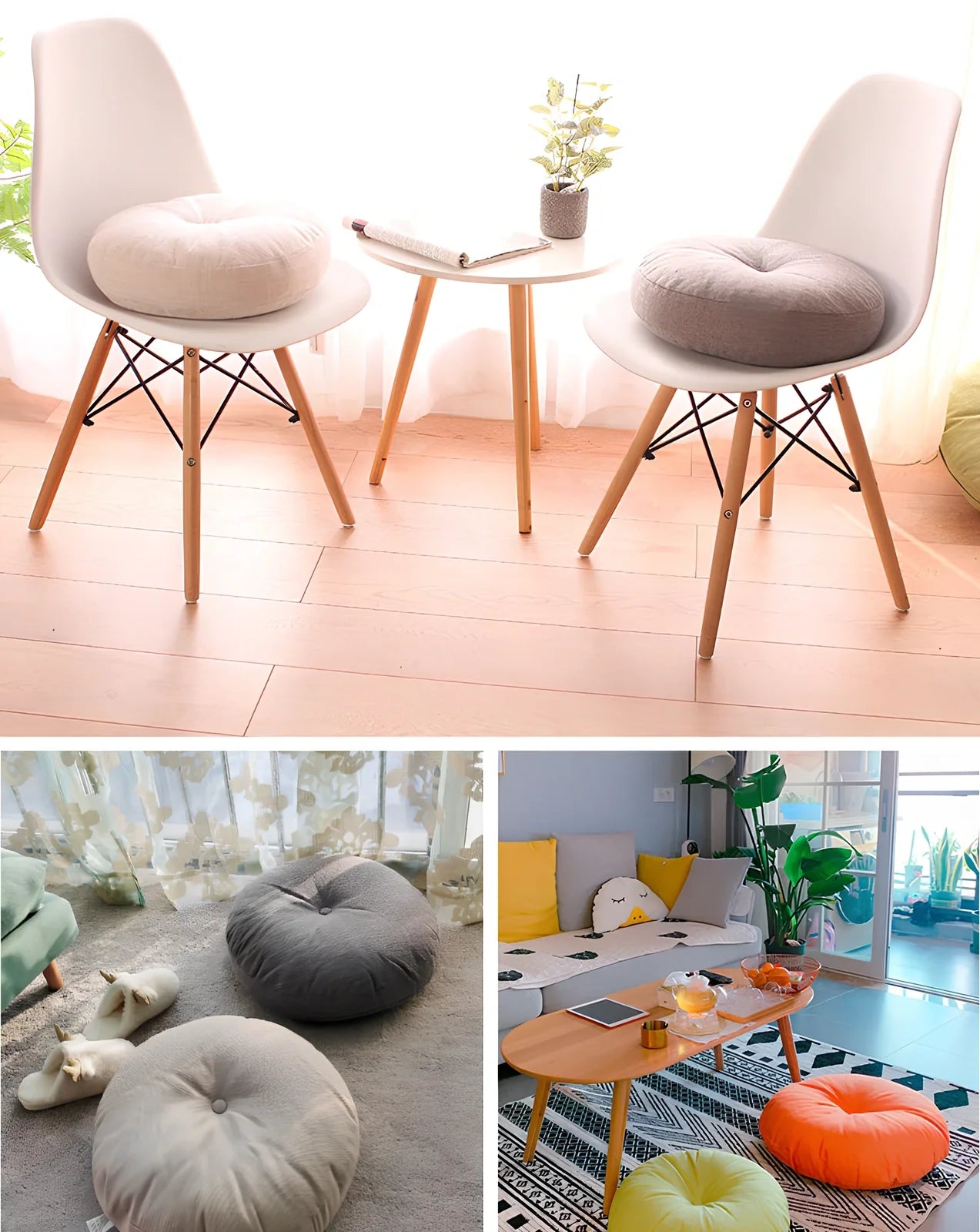 Japanese tatami floor cushion in lake blue with removable washable cover for meditation seating