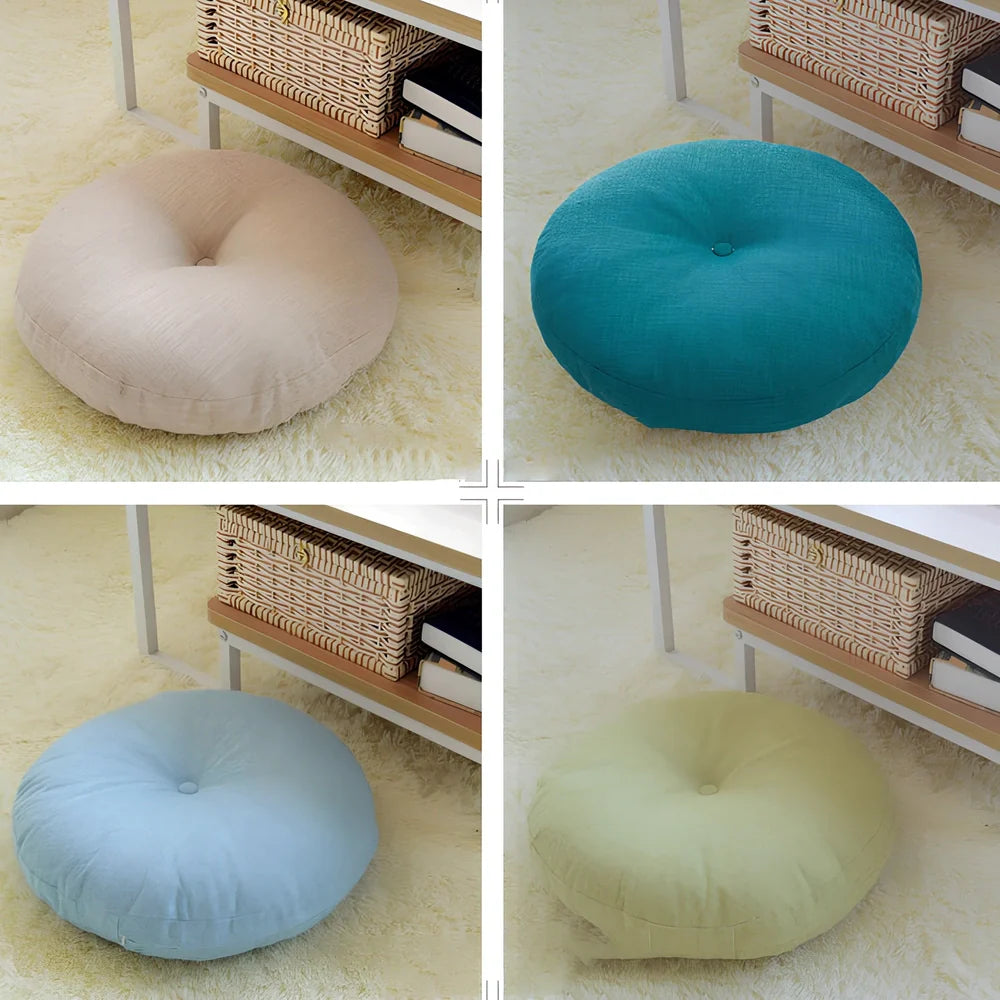 Japanese tatami floor cushion in lake blue with removable washable cover for meditation seating