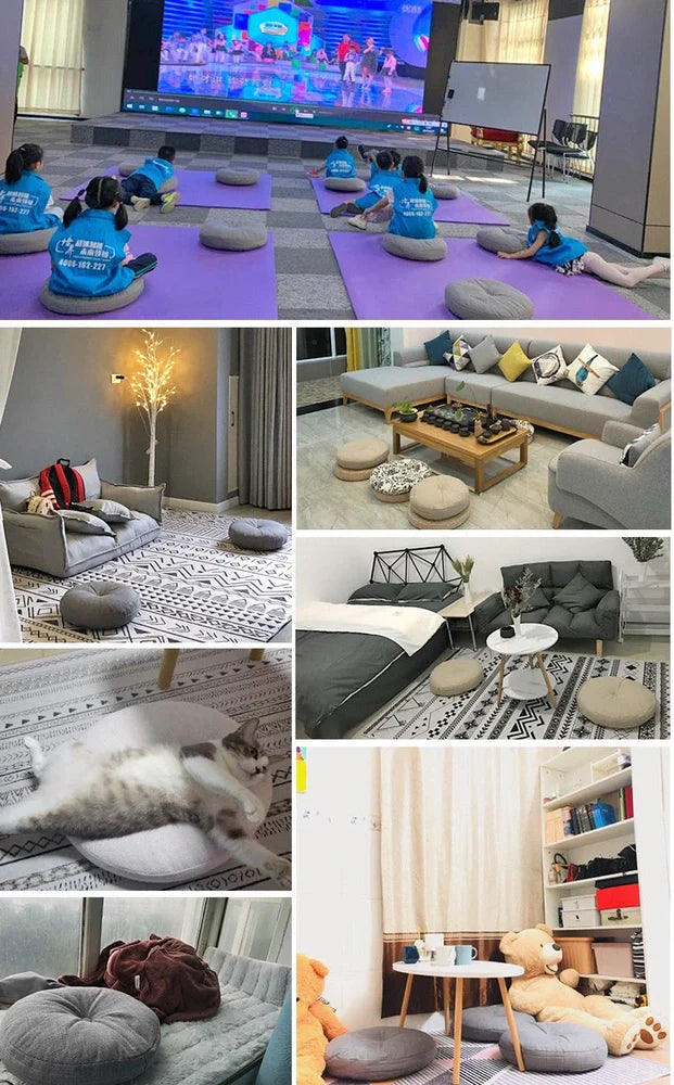 Japanese tatami floor cushion in lake blue with removable washable cover for meditation seating