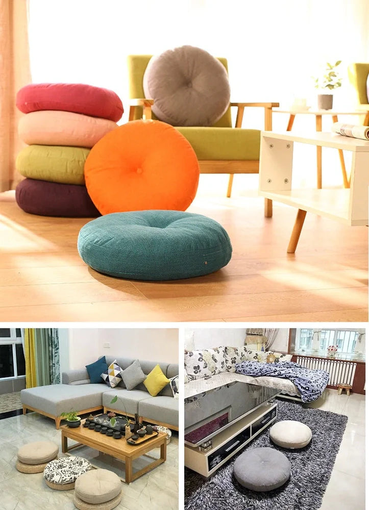 Japanese tatami floor cushion in lake blue with removable washable cover for meditation seating