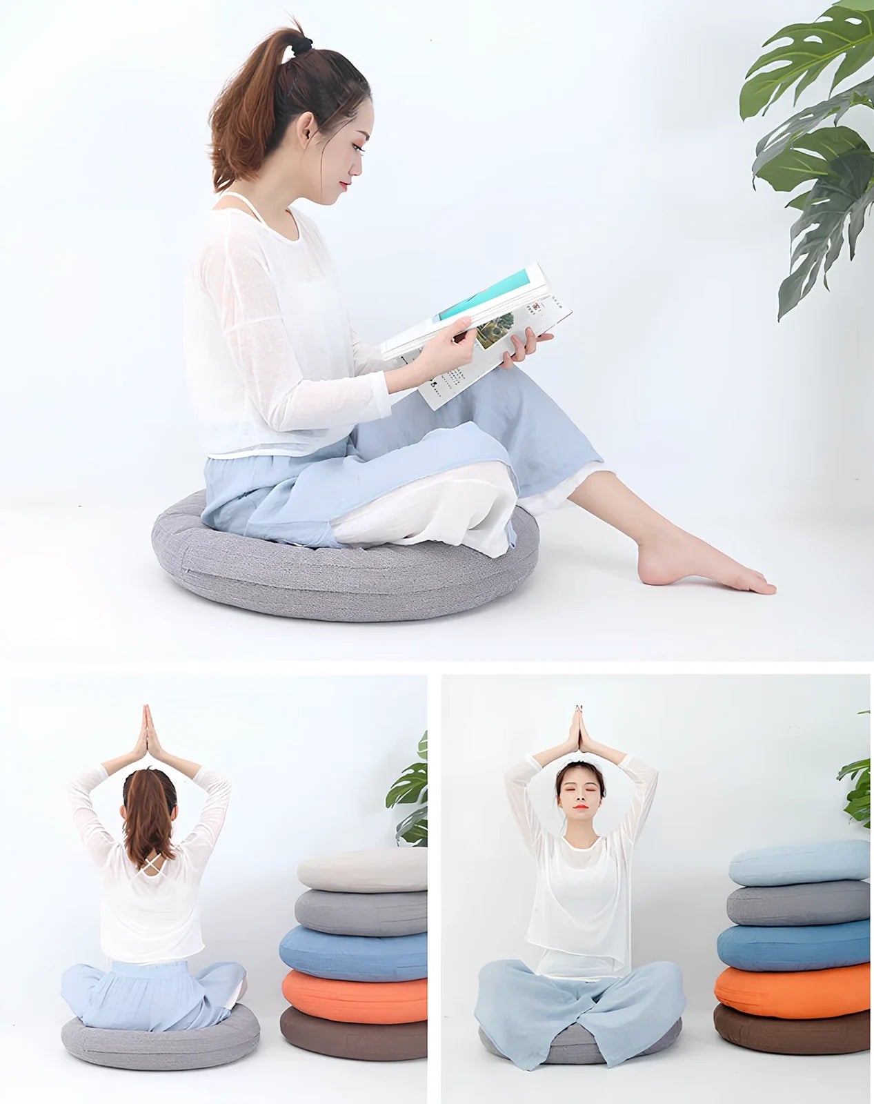 Japanese tatami floor cushion in lake blue with removable washable cover for meditation seating