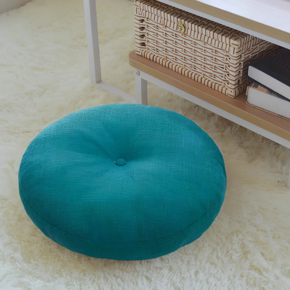 Japanese tatami floor cushion in lake blue with removable washable cover for meditation seating