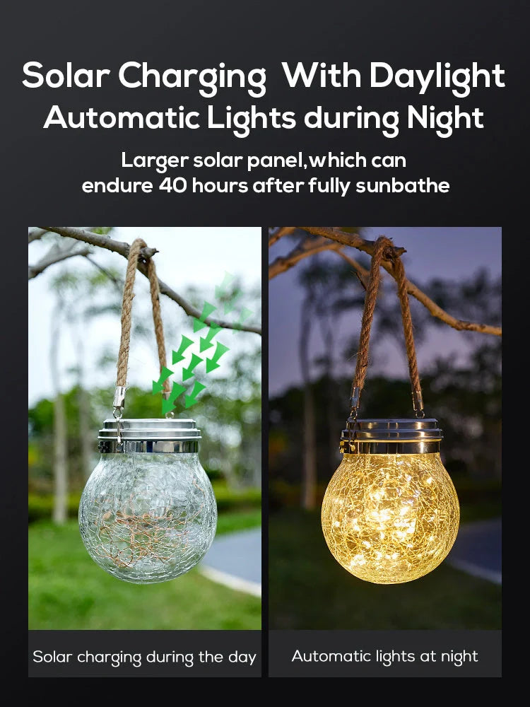 Spherical glass solar LED garden lamp with waterproof design and warm white light