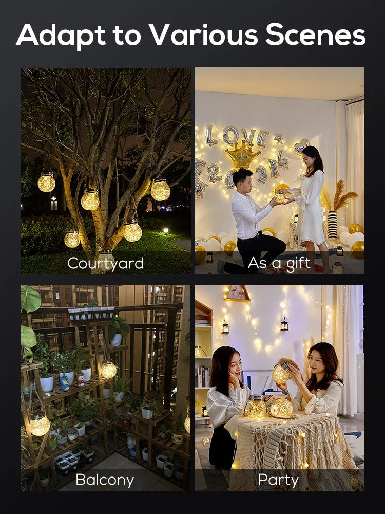 Spherical glass solar LED garden lamp with waterproof design and warm white light