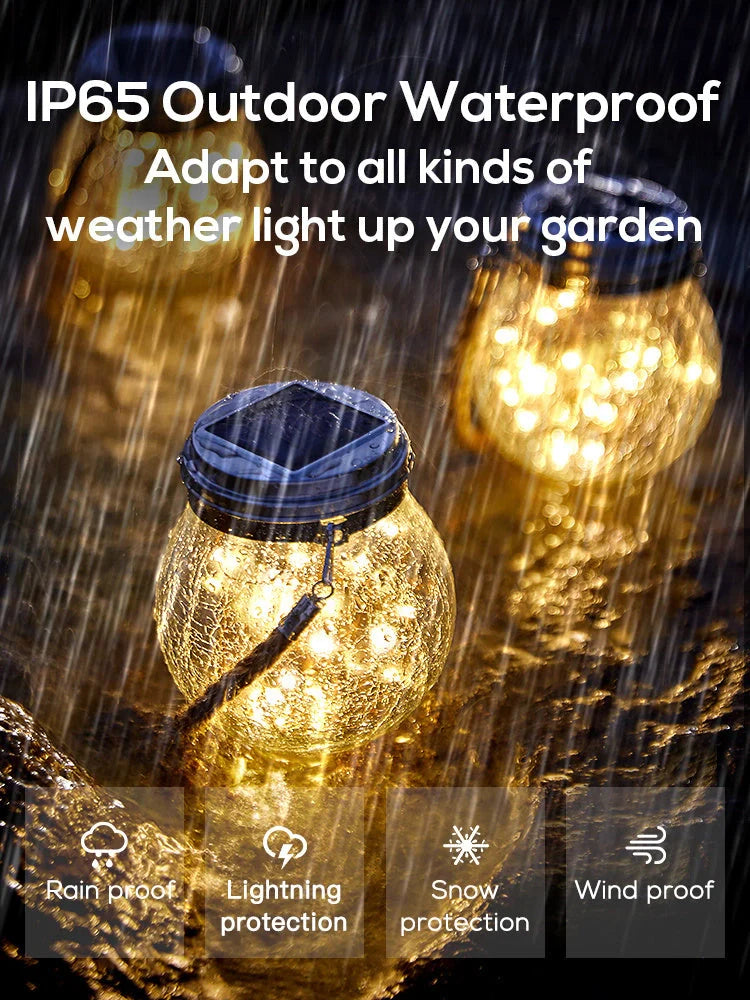 Spherical glass solar LED garden lamp with waterproof design and warm white light