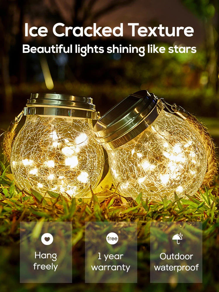 Spherical glass solar LED garden lamp with waterproof design and warm white light