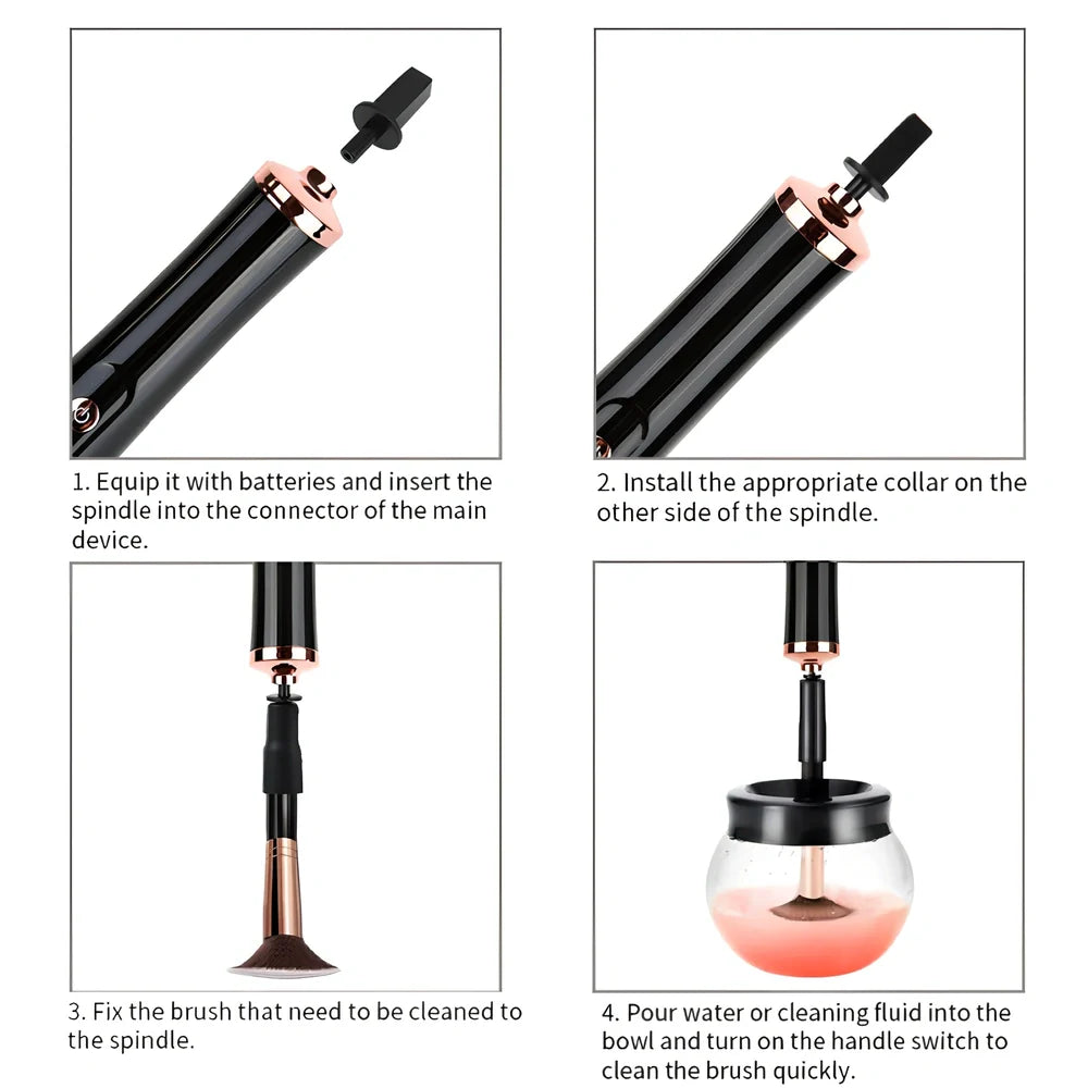 White electric makeup brush cleaner with 2.5cm hair length and automatic rotation mechanism on base