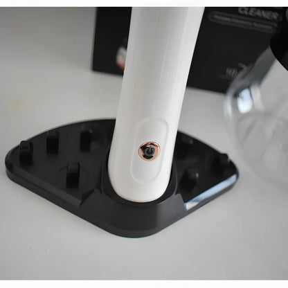 White electric makeup brush cleaner with 2.5cm hair length and automatic rotation mechanism on base