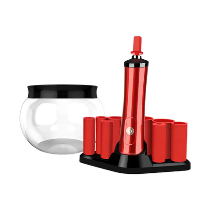 White electric makeup brush cleaner with 2.5cm hair length and automatic rotation mechanism on base