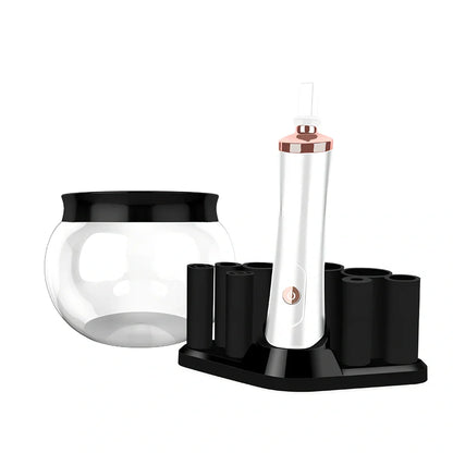 White electric makeup brush cleaner with 2.5cm hair length and automatic rotation mechanism on base