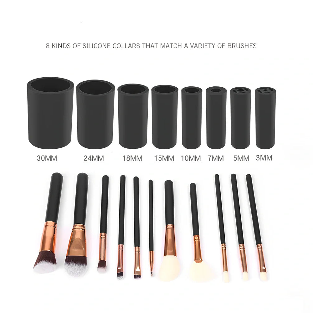 White electric makeup brush cleaner with 2.5cm hair length and automatic rotation mechanism on base