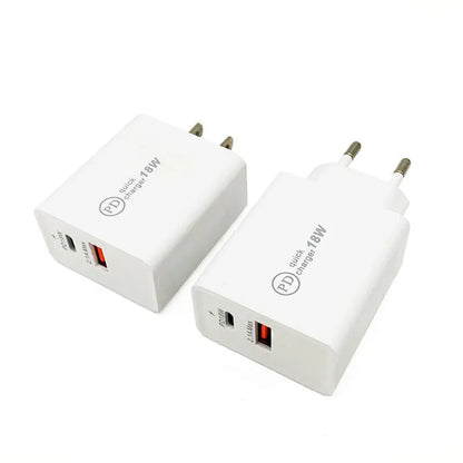 18W USB-C PD fast charger with US plug in black or white colour options