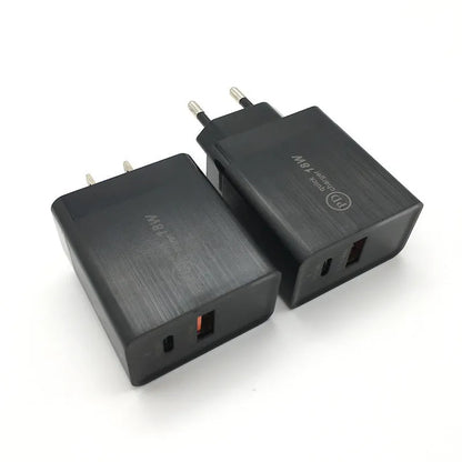 18W USB-C PD fast charger with US plug in black or white colour options