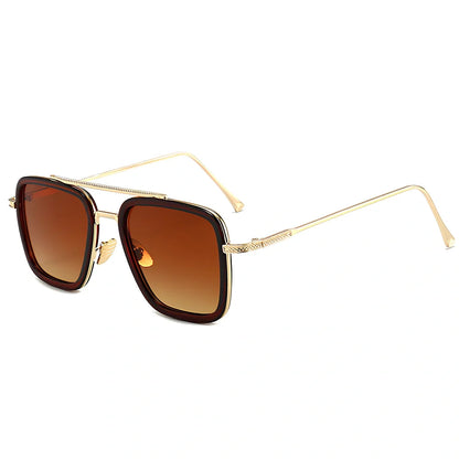 Iron Man Sunglasses with silver frame, black circle, and light grey lenses in vintage style