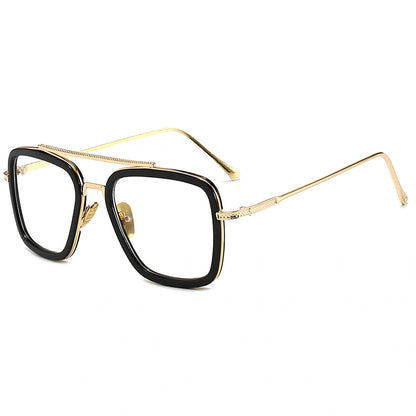 Iron Man Sunglasses with silver frame, black circle, and light grey lenses in vintage style