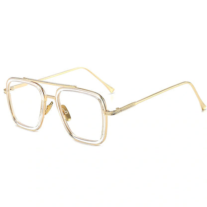 Iron Man Sunglasses with silver frame, black circle, and light grey lenses in vintage style