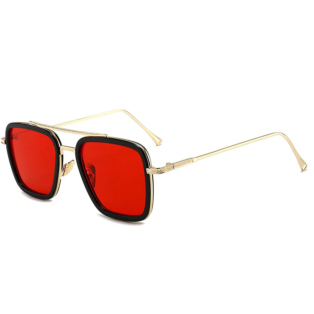 Iron Man Sunglasses with silver frame, black circle, and light grey lenses in vintage style