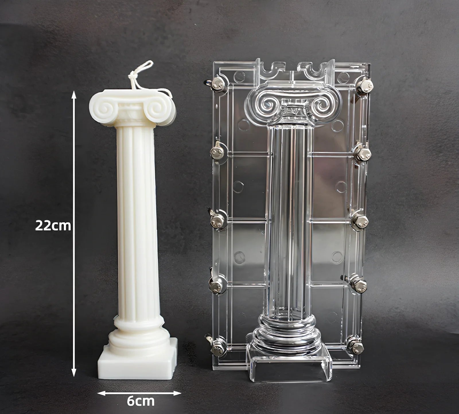 Semi-transparent acrylic candle mould showing temperature resistance from -40°C to 220°C with six style options